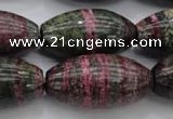 CSJ274 15.5 inches 15*30mm rice dyed green silver line jasper beads