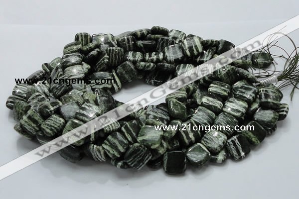 CSJ28 15.5 inches 16*16mm square green silver line jasper beads