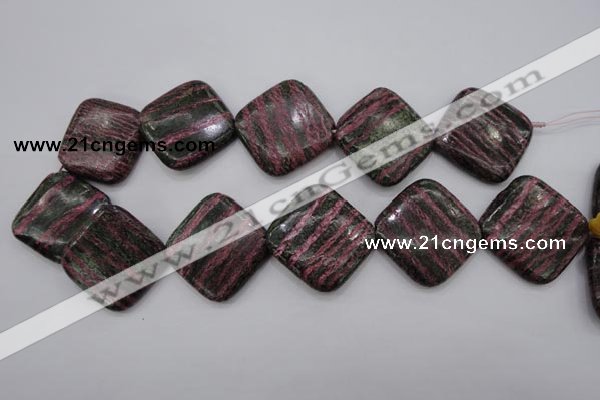 CSJ280 15.5 inches 30*30mm diamond dyed green silver line jasper beads