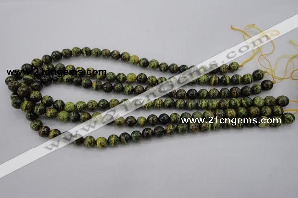 CSJ292 15.5 inches 8mm round dyed green silver line jasper beads