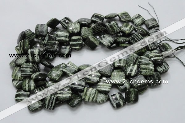 CSJ31 15.5 inches 15*15mm diamond green silver line jasper beads