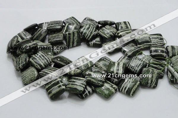 CSJ32 15.5 inches 20*20mm diamond green silver line jasper beads