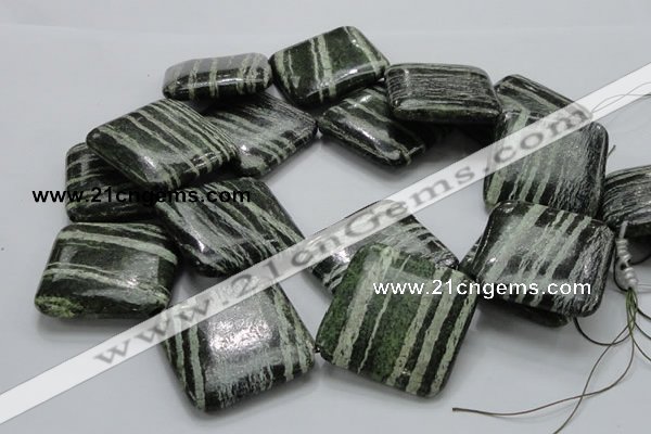 CSJ34 15.5 inches 40*40mm diamond green silver line jasper beads