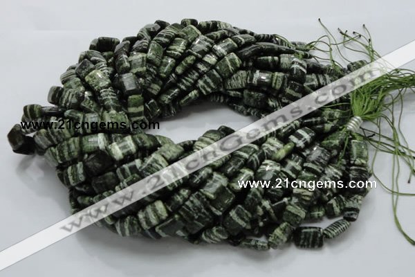 CSJ36 15.5 inches 10*14mm rectangle green silver line jasper beads