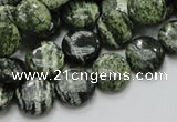 CSJ42 15.5 inches 12mm flat round green silver line jasper beads