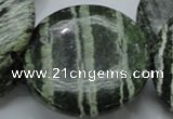 CSJ49 15.5 inches 50mm flat round green silver line jasper beads