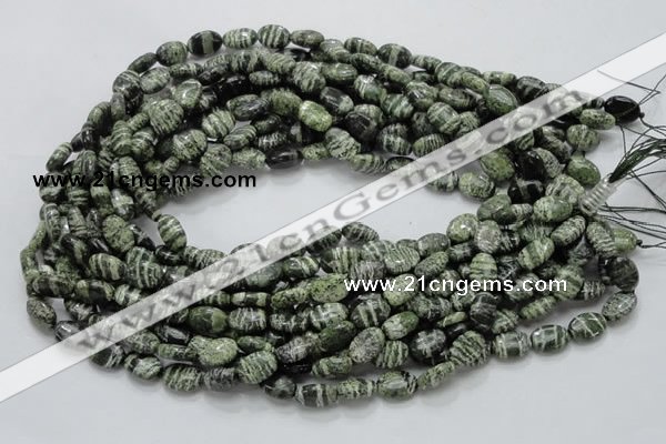 CSJ50 15.5 inches 8*12mm oval green silver line jasper beads