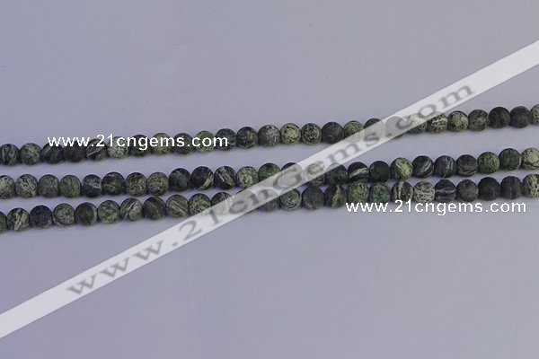 CSJ501 15.5 inches 6mm round matte green silver line jasper beads