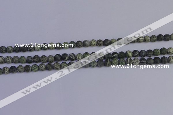 CSJ501 15.5 inches 6mm round matte green silver line jasper beads