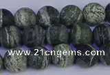 CSJ502 15.5 inches 8mm round matte green silver line jasper beads