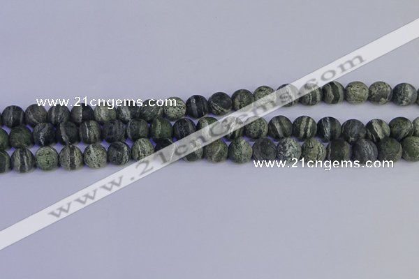 CSJ502 15.5 inches 8mm round matte green silver line jasper beads