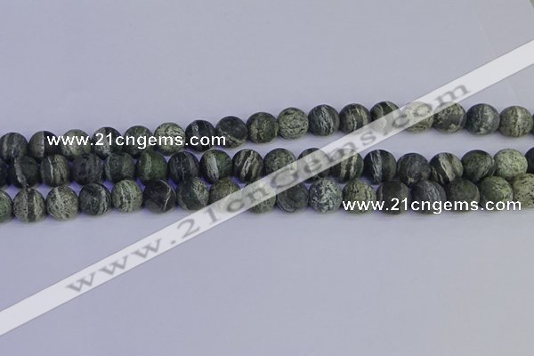 CSJ503 15.5 inches 10mm round matte green silver line jasper beads