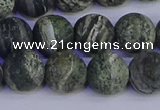 CSJ504 15.5 inches 12mm round matte green silver line jasper beads