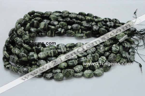 CSJ51 15.5 inches 10*14mm oval green silver line jasper beads