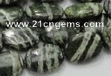 CSJ53 15.5 inches 15*20mm oval green silver line jasper beads