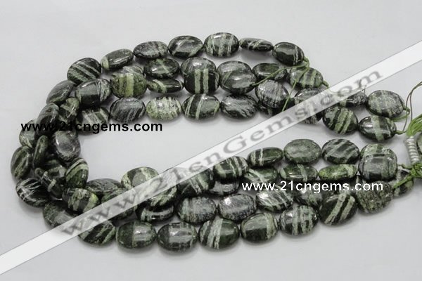 CSJ53 15.5 inches 15*20mm oval green silver line jasper beads