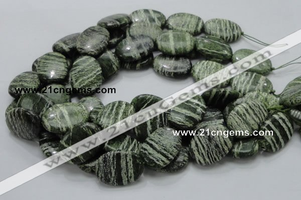 CSJ55 15.5 inches 22*30mm oval green silver line jasper beads