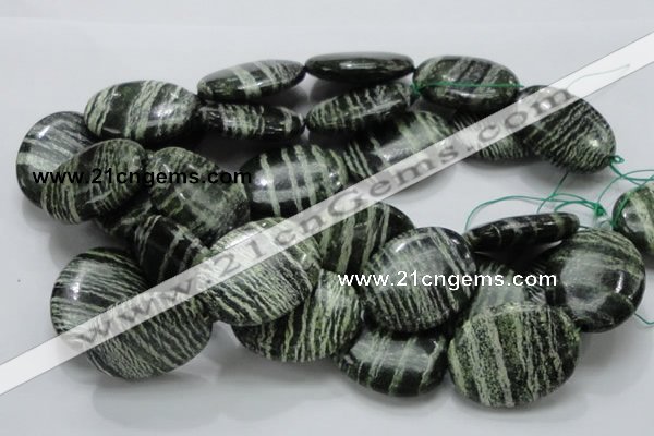 CSJ56 15.5 inches 30*40mm oval green silver line jasper beads