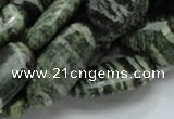 CSJ57 15.5 inches 15*30mm oval green silver line jasper beads