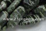 CSJ57 15.5 inches 15*30mm oval green silver line jasper beads