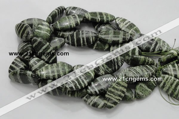 CSJ58 15.5 inches 20*40mm oval green silver line jasper beads