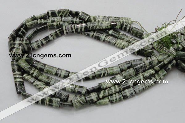 CSJ60 15.5 inches 10*14mm rectangle green silver line jasper beads