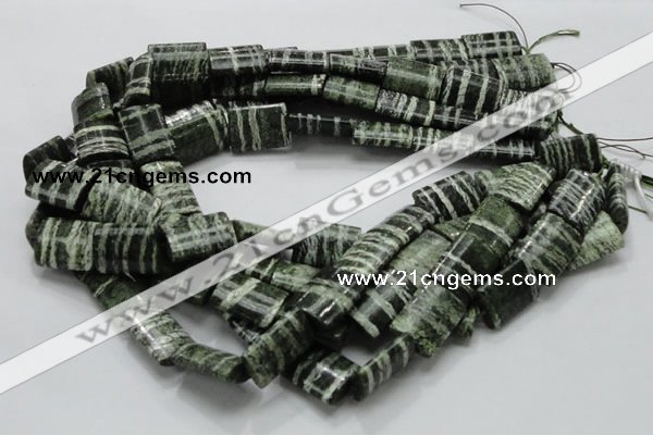 CSJ61 15.5 inches 16*20mm rectangle green silver line jasper beads