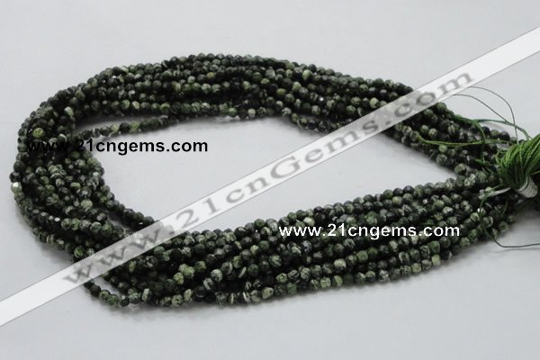 CSJ62 15.5 inches 4mm faceted round green silver line jasper beads