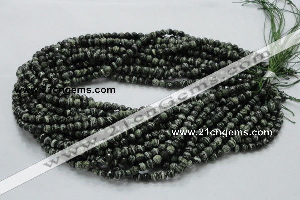 CSJ63 15.5 inches 6mm faceted round green silver line jasper beads