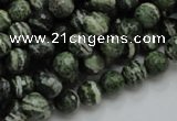 CSJ64 15.5 inches 8mm faceted round green silver line jasper beads