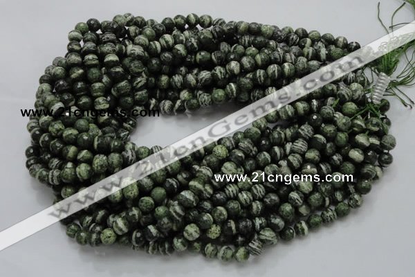 CSJ64 15.5 inches 8mm faceted round green silver line jasper beads