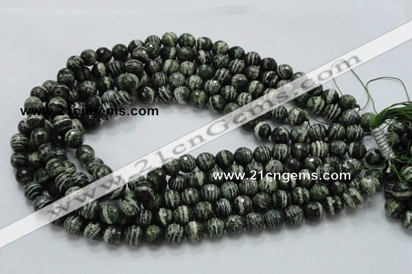 CSJ65 15.5 inches 10mm faceted round green silver line jasper beads