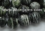 CSJ67 15.5 inches 14mm faceted round green silver line jasper beads