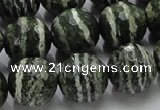 CSJ68 15.5 inches 16mm faceted round green silver line jasper beads