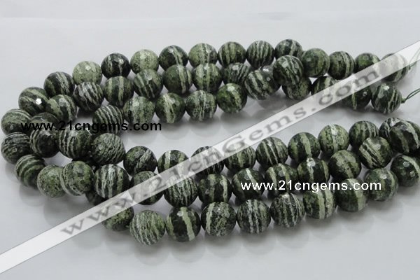 CSJ68 15.5 inches 16mm faceted round green silver line jasper beads