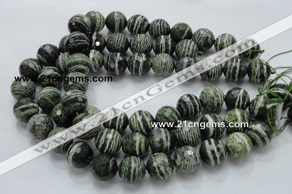 CSJ69 15.5 inches 20mm faceted round green silver line jasper beads