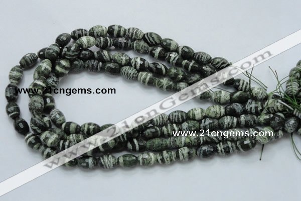 CSJ71 15.5 inches 10*14mm faceted rice green silver line jasper beads