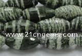 CSJ72 15.5 inches 10*20mm faceted rice green silver line jasper beads