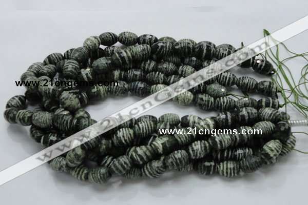 CSJ73 15.5 inches 11*16mm faceted rice green silver line jasper beads