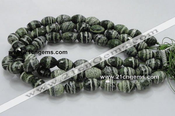 CSJ74 15.5 inches 15*20mm faceted rice green silver line jasper beads