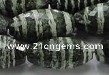 CSJ75 15.5 inches 15*30mm faceted rice green silver line jasper beads