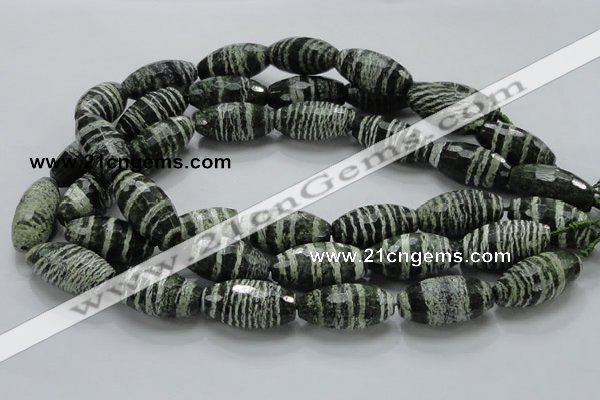 CSJ75 15.5 inches 15*30mm faceted rice green silver line jasper beads