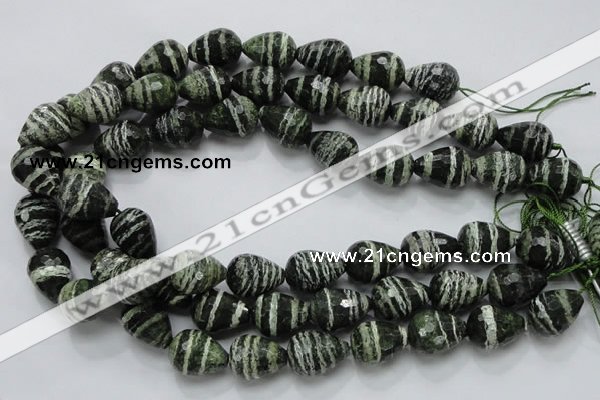 CSJ77 15.5 inches 15*20mm faceted teardrop green silver line jasper beads