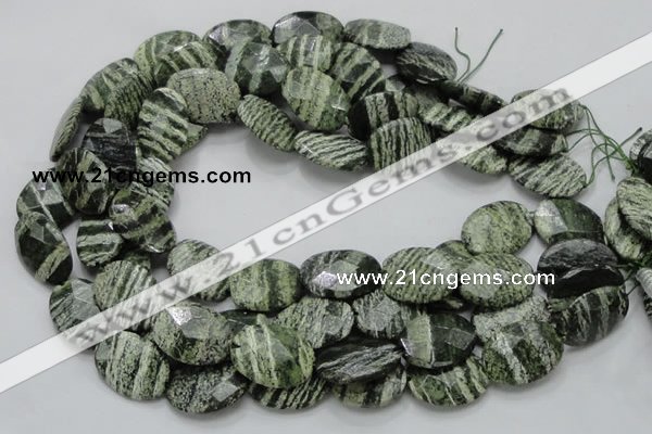 CSJ79 15.5 inches 18*25mm faceted oval green silver line jasper beads