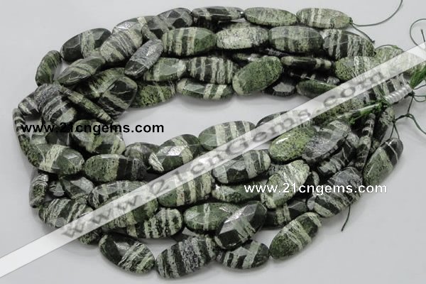 CSJ80 15.5 inches 15*30mm faceted oval green silver line jasper beads