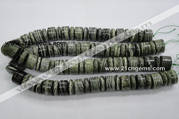 CSJ85 15.5 inches 6*18mm & 12*18mm rondelle green silver line jasper beads