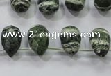 CSJ86 Top-drilled 10*14mm faceted teardrop green silver line jasper beads