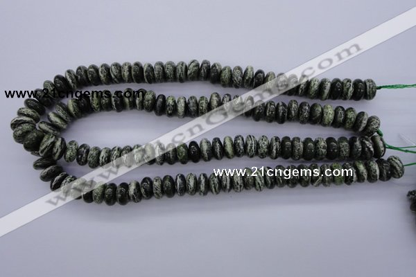 CSJ89 15.5 inches 6*12mm rondelle green silver line jasper beads