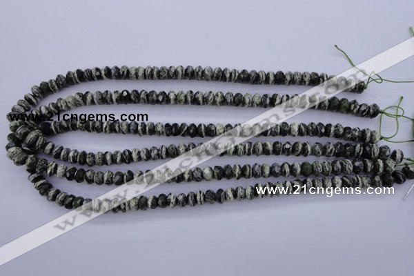 CSJ91 15.5 inches 5*8mm faceted rondelle green silver line jasper beads