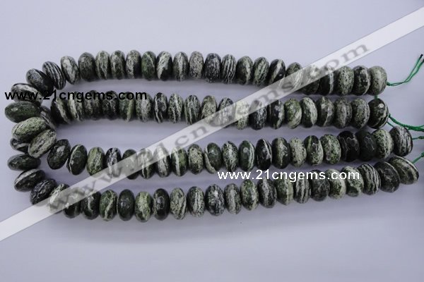 CSJ92 15.5 inches 8*16mm faceted rondelle green silver line jasper beads